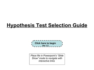 Hypothesis Test Selection Guide Place file in Powerpoint’s “Slide Show” mode to navigate with interactive links  Click here to begin Ver 1.2 