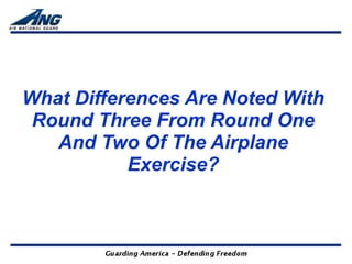 What Differences Are Noted With
 Round Three From Round One
   And Two Of The Airplane
           Exercise?
 