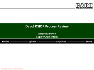 HIGHLY	
  CONFIDENTIAL	
  	
  -­‐-­‐	
  DO	
  NOT	
  DISTRIBUTE	
  
Davol	
  DSIOP	
  Process	
  Review	
  
	
  
Abigail	
  Marchell	
  
Supply	
  Chain	
  Intern	
  
	
  
Responsive	
  Eﬃcient	
  Flexible	
   Service	
  
 