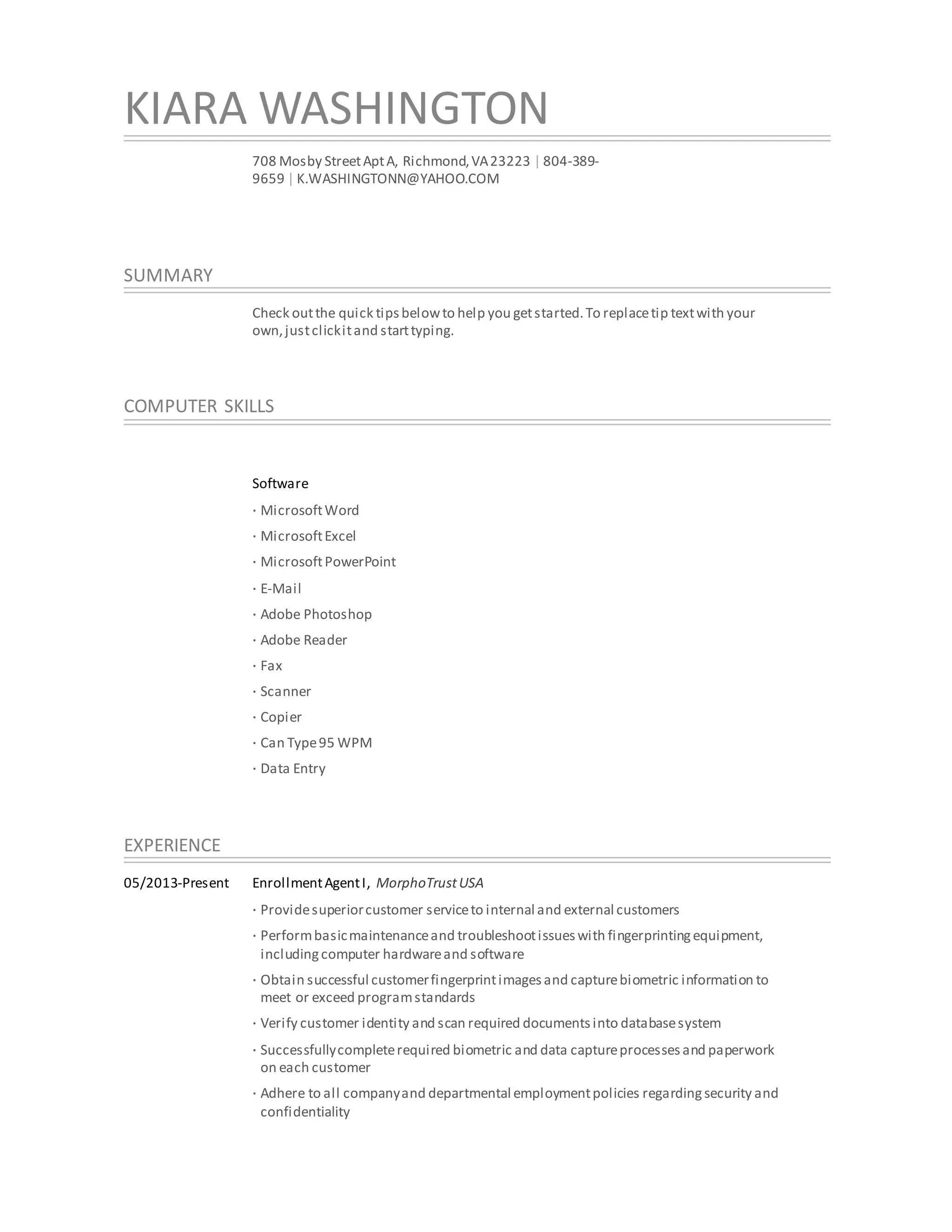 K Washington Resume PDF K Washington Resume PDF