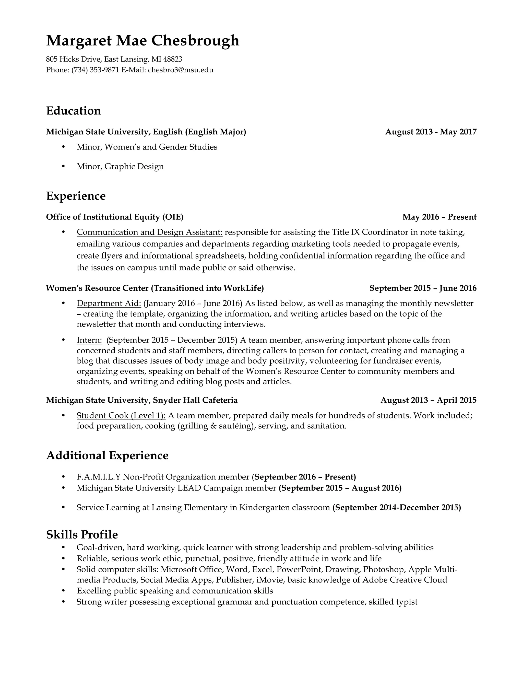 Most Recent Resume PDF