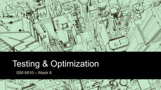 Testing & Optimization
ISM 6910 – Week 8
 