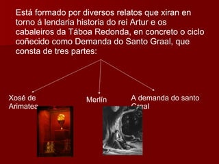 Está formado por diversos relatos que xiran en torno á lendaria historia do rei Artur e os cabaleiros da Táboa Redonda, en concreto o ciclo coñecido como Demanda do Santo Graal, que consta de tres partes: Xosé de Arimatea Merlín A demanda do santo Graal 
