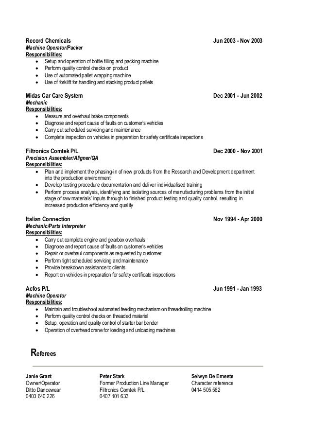 press operator job resumes