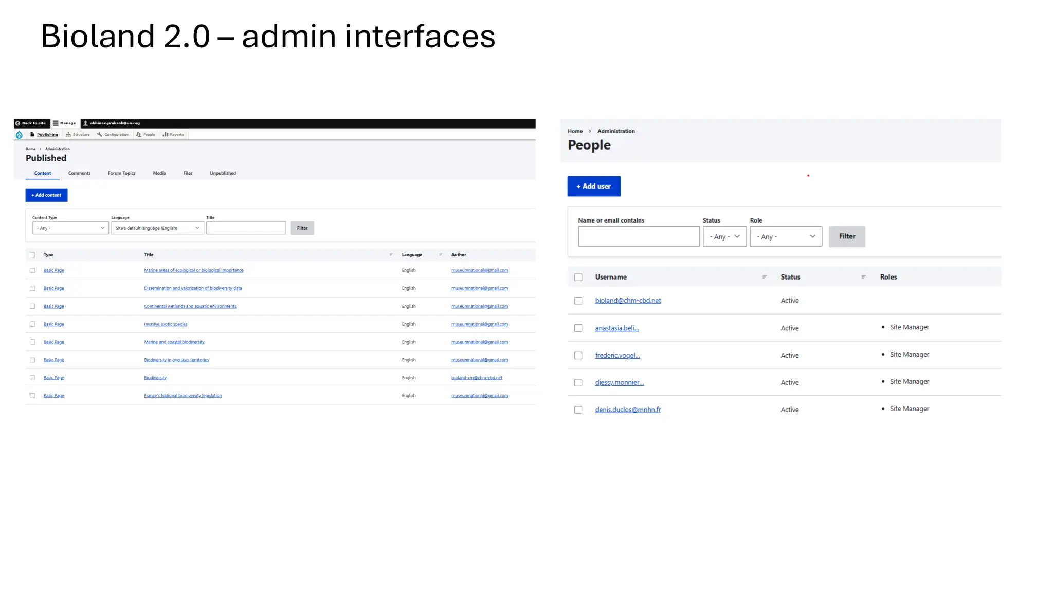Bioland 2.0 – admin interfaces
 