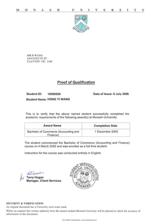 Monash - Proof of Qualification