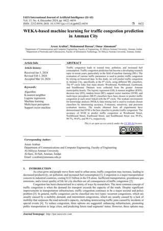 WEKA-based machine learning for traffic congestion prediction in Amman ...