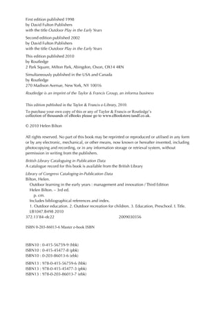 Outdoor Learning in the Early Years Management and Innovation 3rd ...