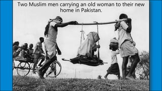 Two Muslim men carrying an old woman to their new
home in Pakistan.
 