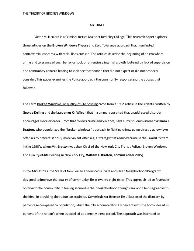 Broken Windows Theory - Words | Essay Example broken windows theory essay