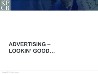 ADVERTISING –
             LOOKIN’ GOOD…


Copyright 2011. All rights reserved.
 