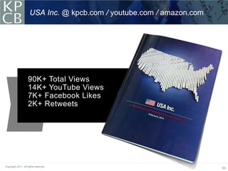 USA Inc. @ kpcb.com / youtube.com / amazon.com




                    90K+ Total Views
                    14K+ YouTube Views
                    7K+ Facebook Likes
                    2K+ Retweets




Copyright 2011. All rights reserved.
                                                                       63
 