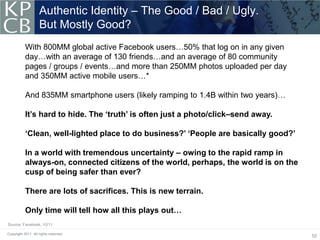 Authentic Identity – The Good / Bad / Ugly.
                    But Mostly Good?
           With 800MM global active Faceb...