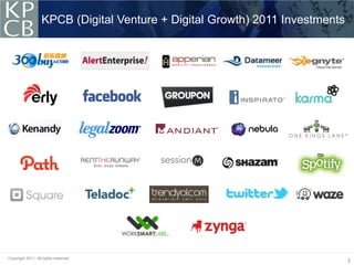 KPCB (Digital Venture + Digital Growth) 2011 Investments




Copyright 2011. All rights reserved.
                                                                              2
 