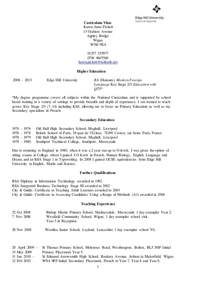 cv exemplar