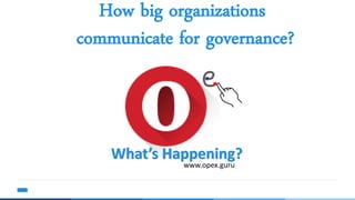 How big organizations
communicate for governance?
7
What’s Happening?
www.opex.guru
 