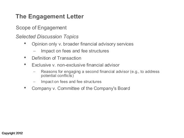 Investment Bank Engagement Letters Selected Discussion Topics 9 12 