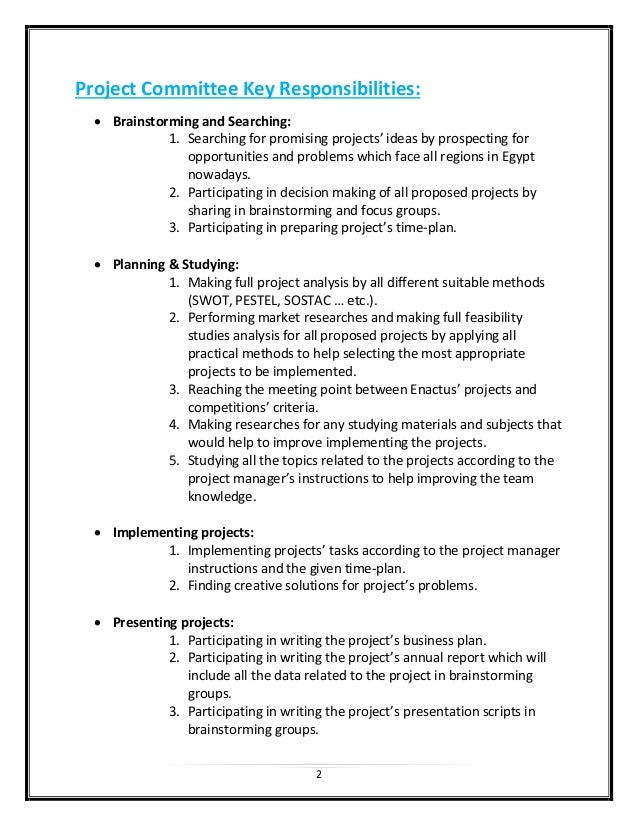 Enactus SFE_16 Project Committee Job Description