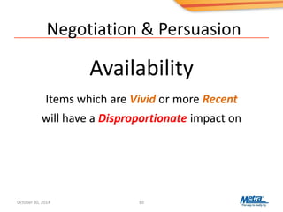 Negotiation & Persuasion
Availability
80
Items which are Vivid or more Recent
will have a Disproportionate impact on
October 30, 2014
 
