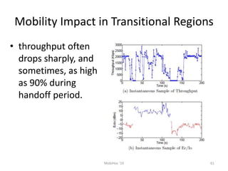 Mobility Impact in Transitional Regions
• throughput often
drops sharply, and
sometimes, as high
as 90% during
handoff per...