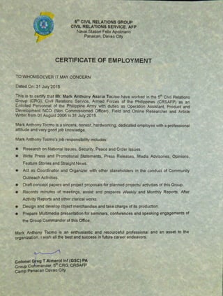 Certifiate of Employment