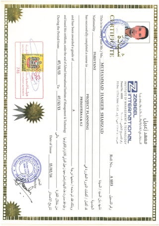 Primavera 6, 8.2 Project Planning Certificate -Zabeel AUH
