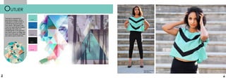 14 15
OUTLIER
Grament is inspired from
geometrical shapes, theme
originated is Outlier.Outlier is
something that stand apart
from others. Silhouette is de-
rived from geometrical shapes.
Rectangle silhouette and
triangle panels in the garment
are used to give it an edgy look
and colors like green and black
are used to give a bold look.
Photo credit: Vivek krishna
Theme: Outlier
Model: Smrity gupta
7cd0c3
186bad
a3a9af
Black
fea7d4
 