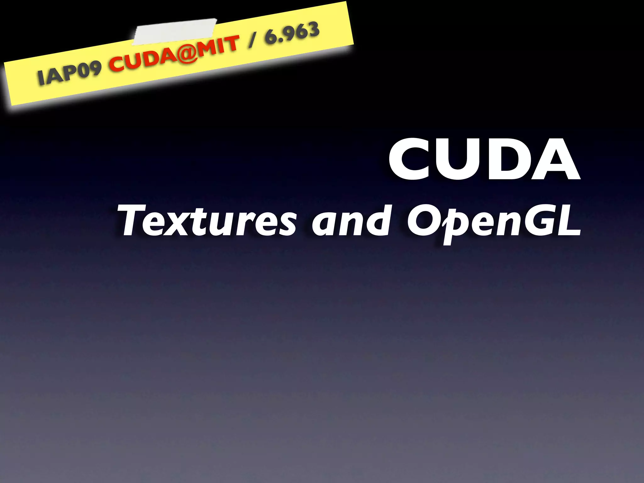 IAP09 CUDA@MIT 6.963 - Lecture 04: CUDA Advanced #1 (Nicolas Pinto, MIT)