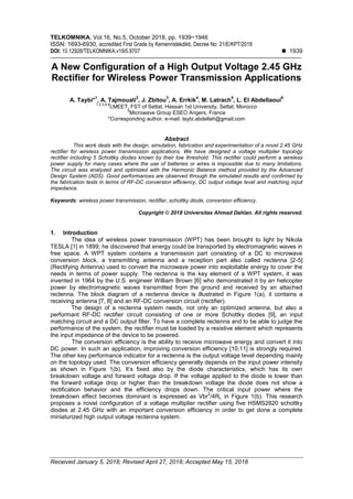 A New Configuration of a High Output Voltage 2.45 GHz Rectifier for ...