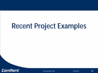 16
Recent Project Examples
5/5/2014Presentation Title
 