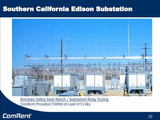 20
Antelope Valley Solar Ranch – Substation Relay Testing
ComRent Provided 15MW of Load @13.8kv
 