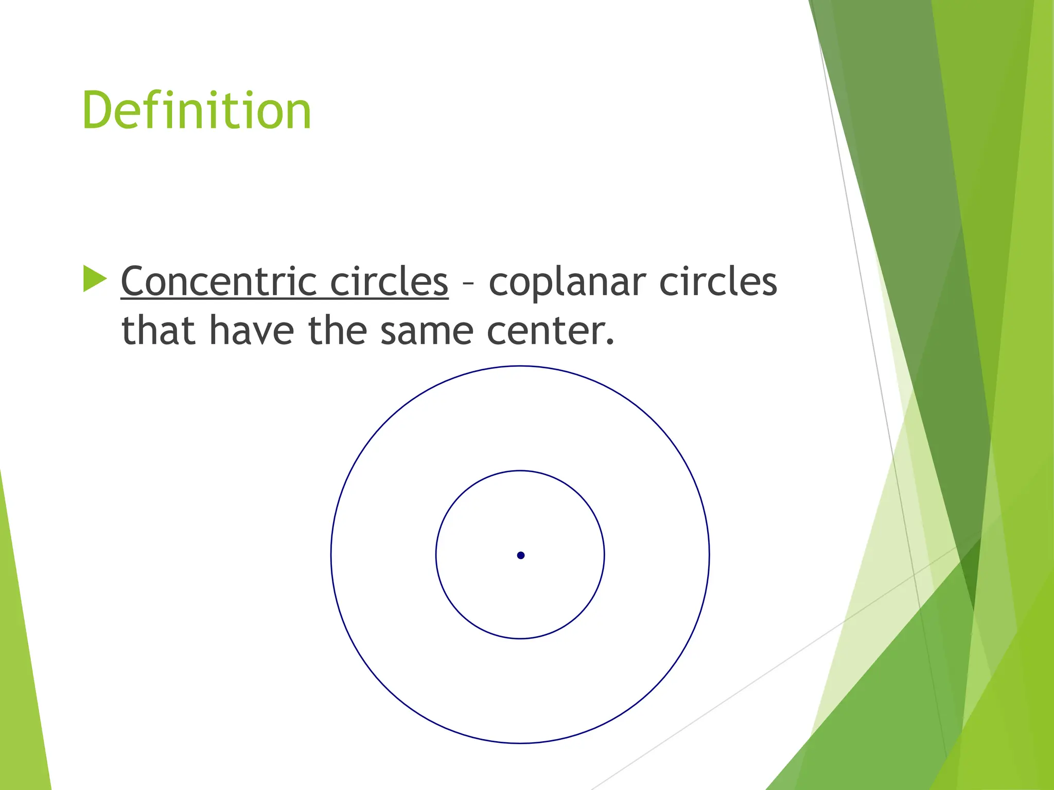 Definition
 Concentric circles – coplanar circles
that have the same center.
 