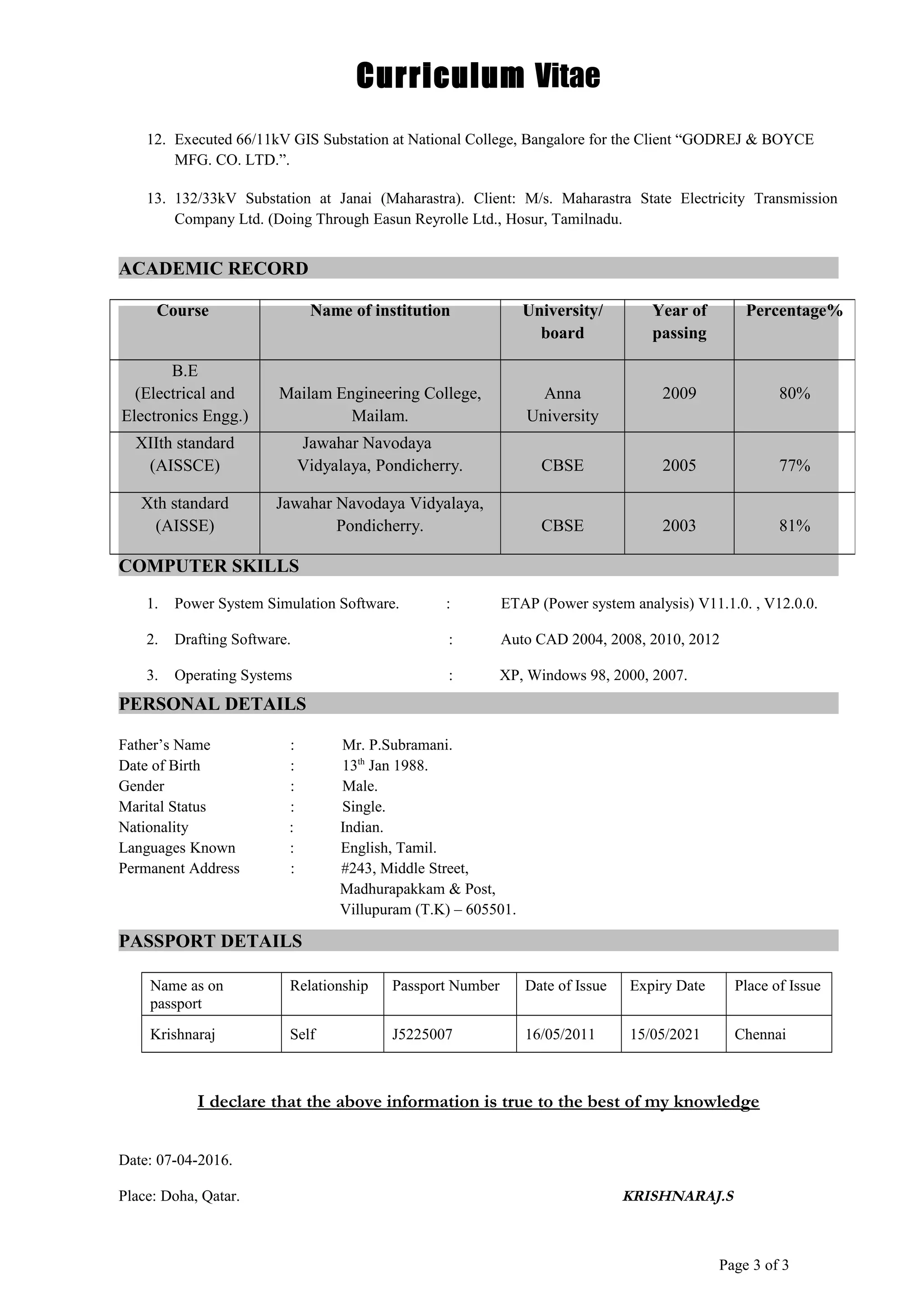 krishnaraj CV1 | DOC | Civil Engineering Industry | Industries