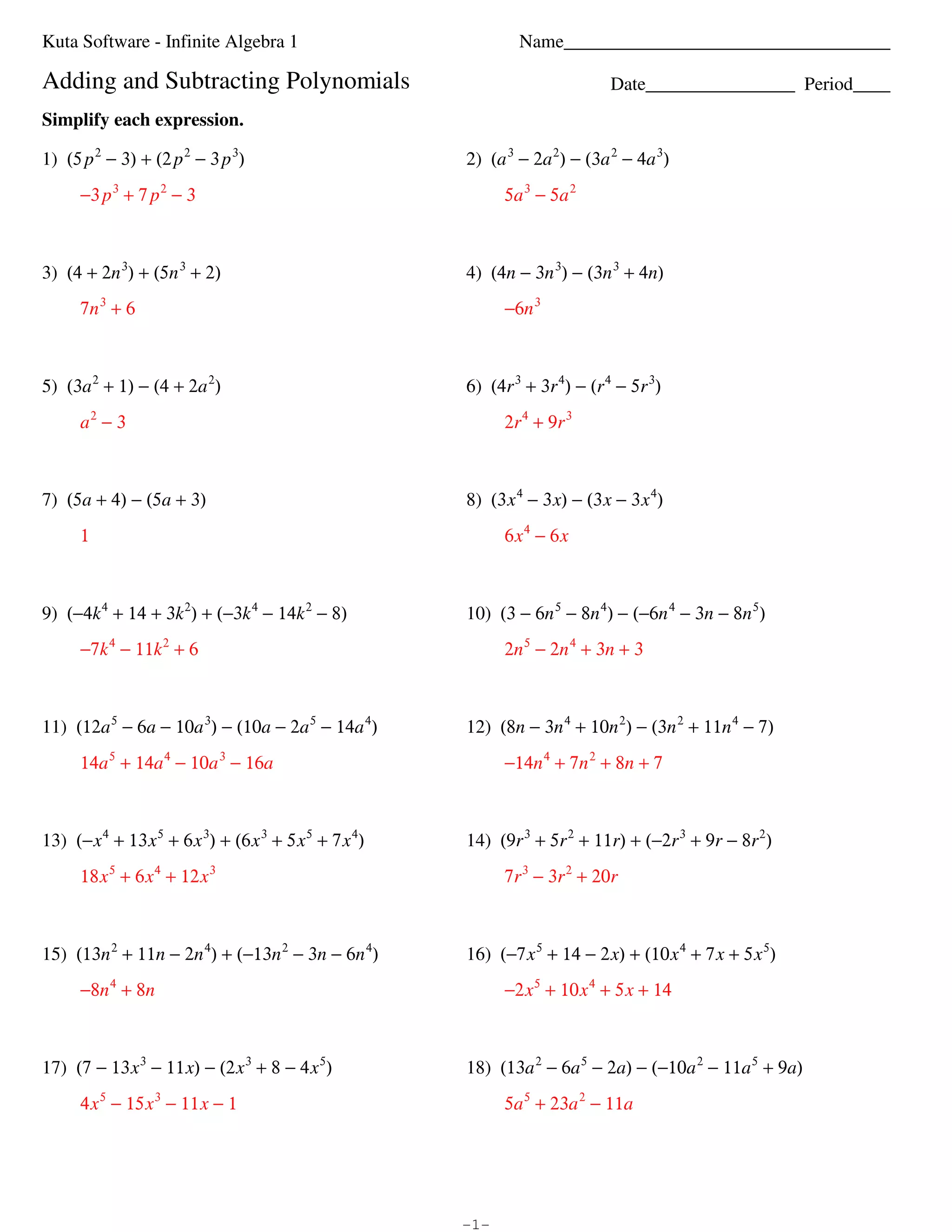 Adding+Subtracting Polynomials | PDF