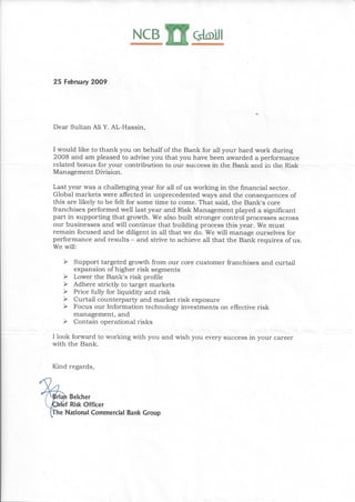 Appreciation letter by CRO - NCB 2009