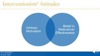 Interventionists’ Attitudes
Intrinsic
Motivation
Belief in
Relevance/
Effectiveness
 