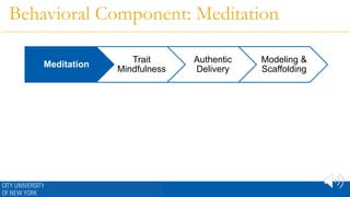 Behavioral Component: Meditation
Meditation
Trait
Mindfulness
Authentic
Delivery
Modeling &
Scaffolding
 
