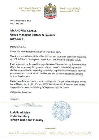 Thank you letter - Ministry of Economy, UAE