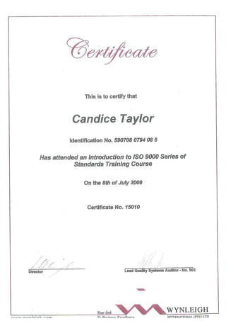 Introduction to ISO 9000 Series of Standards Training