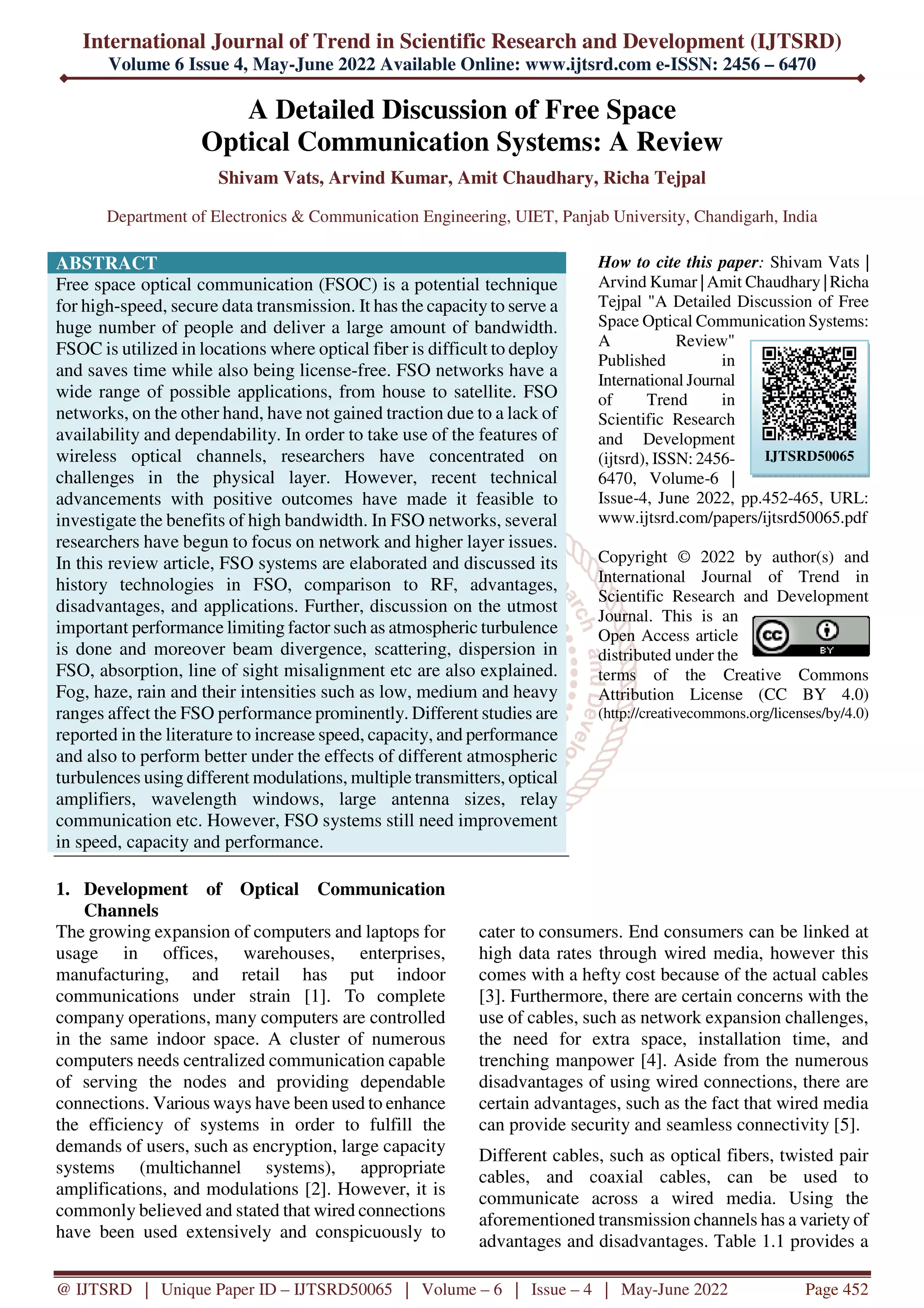 A Detailed Discussion of Free Space Optical Communication Systems A ...
