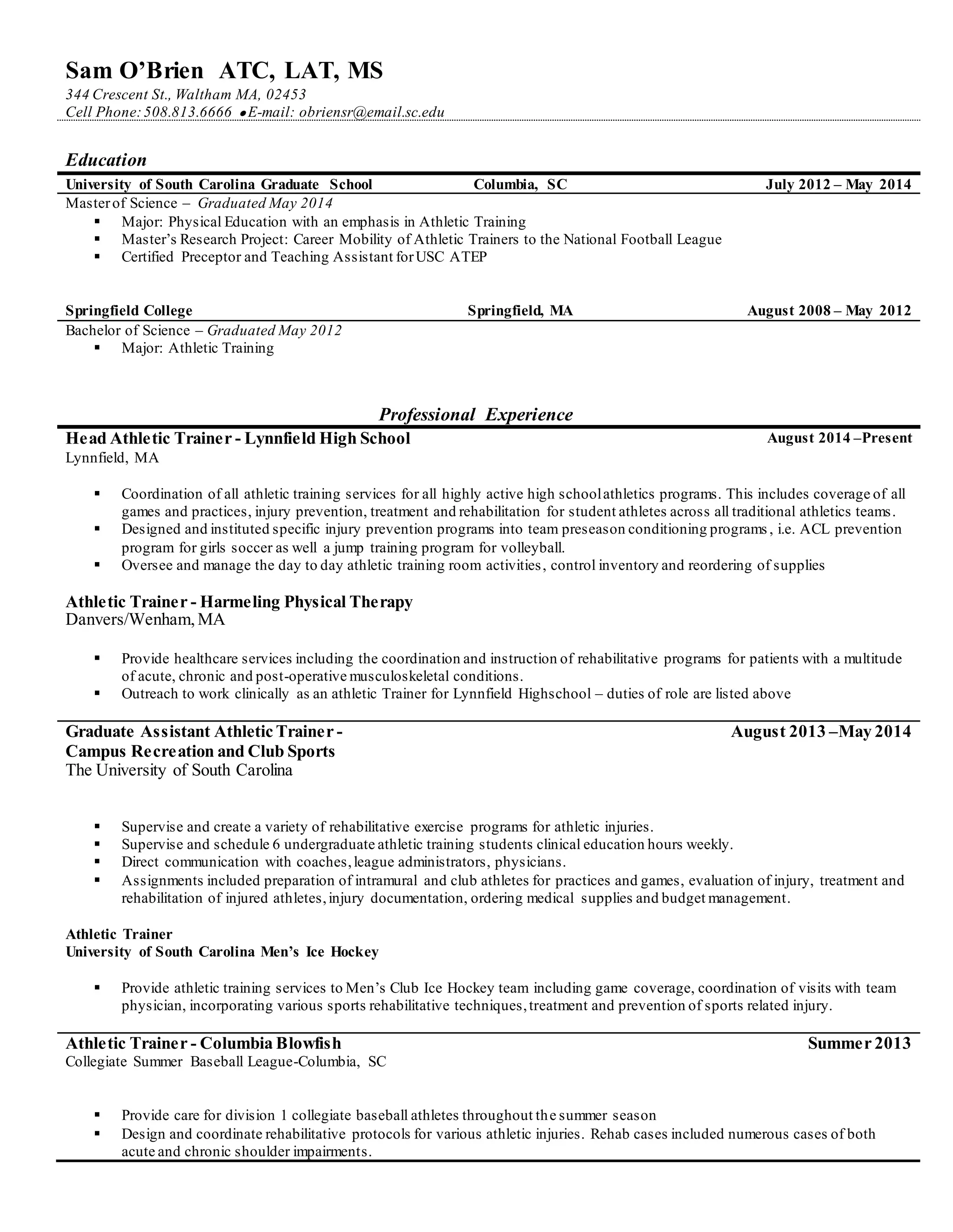 Student Multitude Resume. Samuel O'Brien. | DOCX