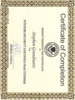 SSCP Completion Certificate