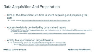 Data Acquisition And Preparation
▪ 80% of the data scientist's time is spent acquiring and preparing the
data
▪ Source: In...