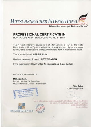 Opercom Certificate OPERA SYSTEM CERTIFICATE | PDF