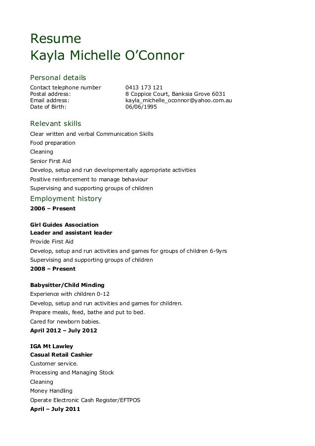 Child Care Resume