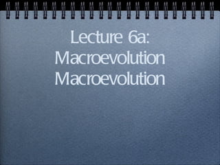 Lecture 6a: Macroevolution Macroevolution 