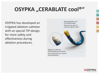 OSYPKA „CERABLATE cool®“
OSYPKA has developed an
irrigated ablation catheter
with an special TIP-design,
for more safety and
effectiveness during
ablation procedures.
 