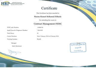 Contract Management-FIDIC Certificate Eng