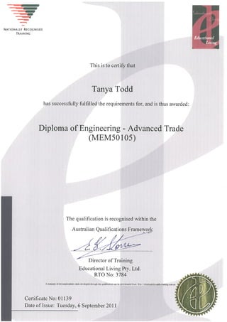 Diploma of Engineering Advanced Trade