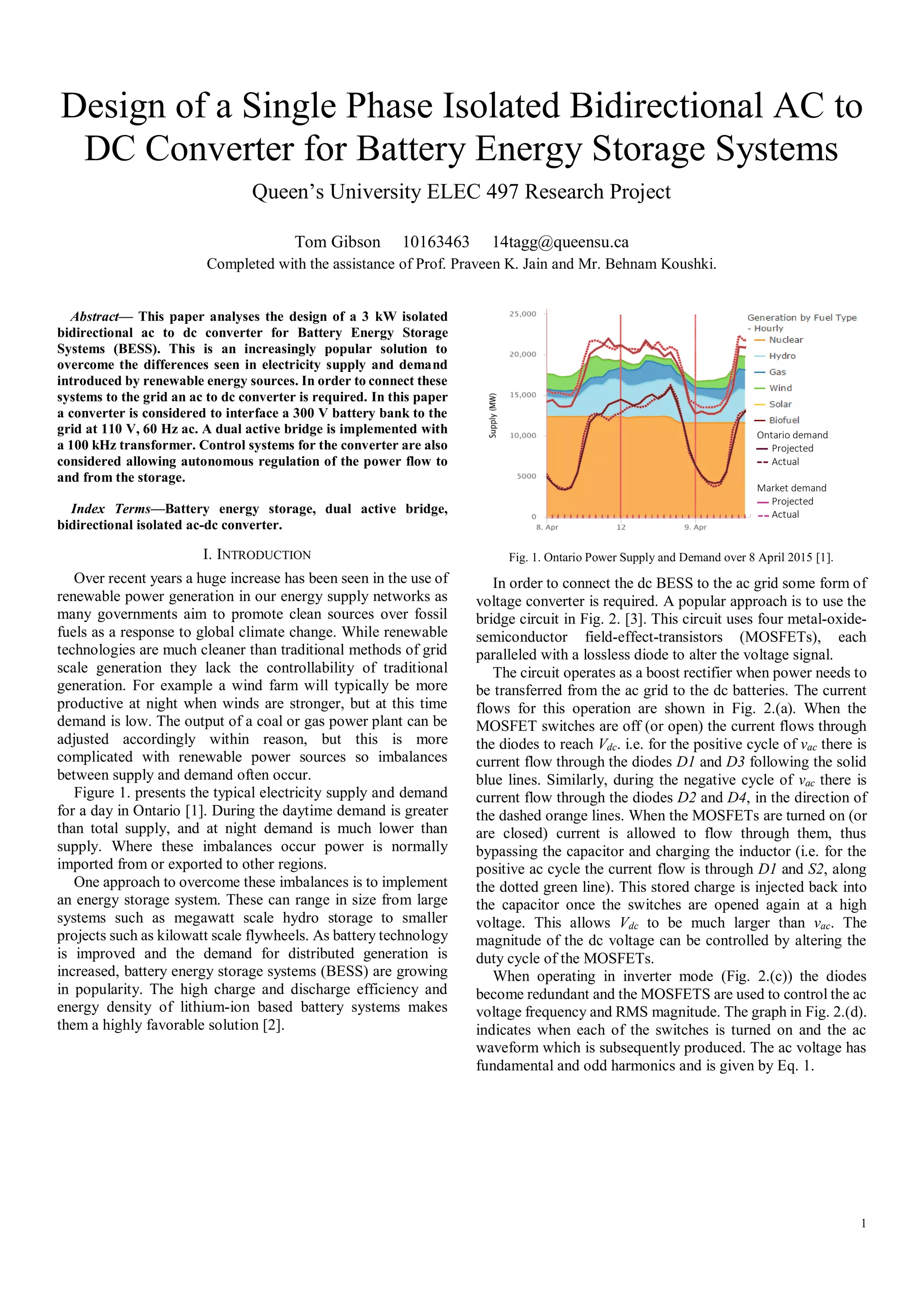 Design of a Single Phase Isolated Bidirectional AC to DC Converter for ...